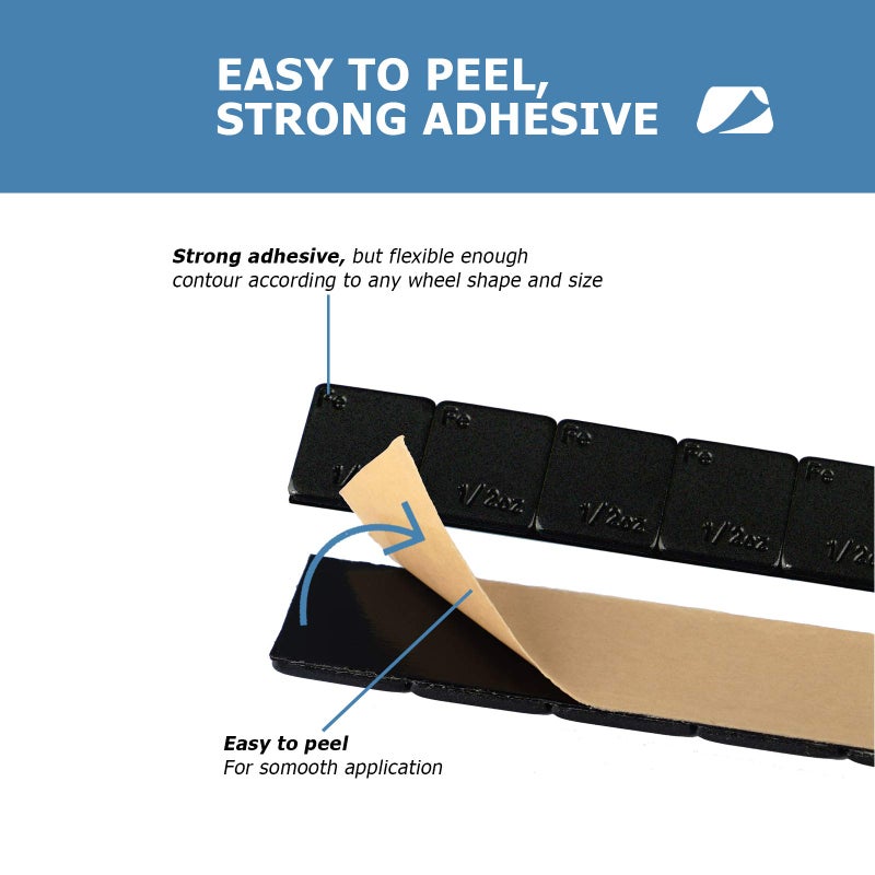 EZISOE EZISO 1/2 Oz Black Stick on Wheel Weights,0.5OZ Adhesive Backed Wheel Weights (144pcs,72 oz Pack) - Image 3